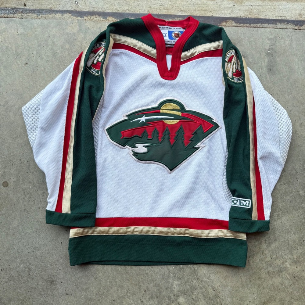 Vintage CCM Minnesota Wild NHL Hockey Jersey Youth L/XL White Green Red